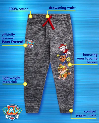Vista 2 de Nickelodeon Pantalones deportivos de Paw Patrol para niños, paquete de 2 pantalones deportivos de vellón Chase and Marshall (5-7)
