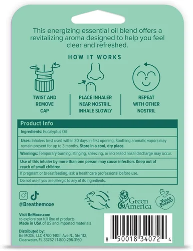 Vista 7 de MOXē - Inhalador nasal de aceite esencial de eucalipto, alivio sinusal y de congestión, relajación diaria, alivio del estrés, aromaterapia