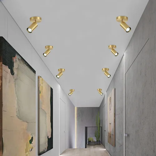 Vista 7 de BOKT Kit de iluminación LED moderna de riel de 1 luces, accesorios de foco de oro cepillado, montaje en techo de latón mate para interiores, lámpara