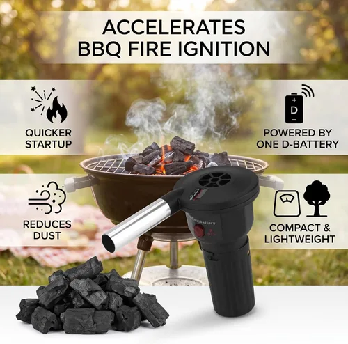 Vista 2 de AYNEFY Soplador de aire para barbacoa, ventilador de barbacoa portátil alimentado por batería, ventilador eléctrico de arranque de carbón eléctrico