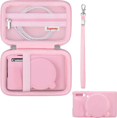 Vista 13 de Funda para cámara Canon PowerShot SX740 HS, SX730 HS, color marrón 1 funda rígida + 1 funda de silicona suave, SX740, SX730, bolsa protectora