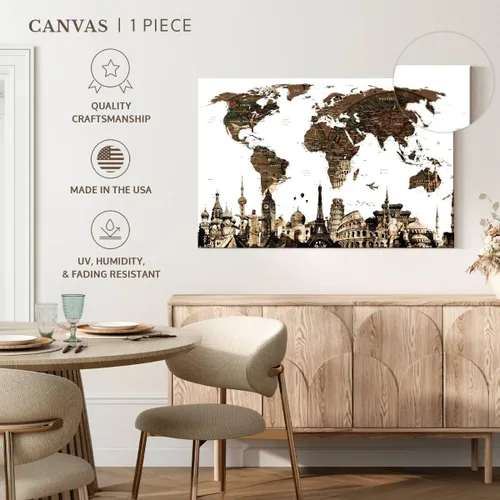 Vista 5 de ElephantStock Lienzo antiguo con mapa del mundo, 1 panel, decoración de mapa, decoración de pared impresa, mapas del mundo de arte digital para Mapa