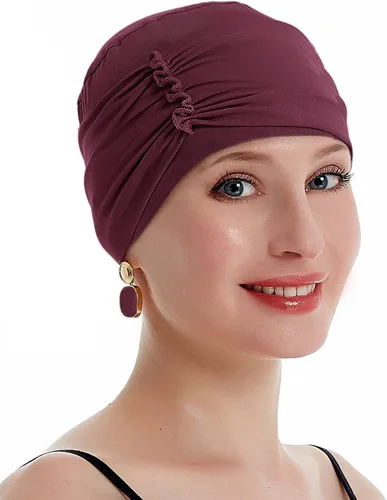 Vista 3 de osvyo Gorro de bambú suave para la pérdida de cabello para mujeres, sombreros para el cáncer hechos a mano