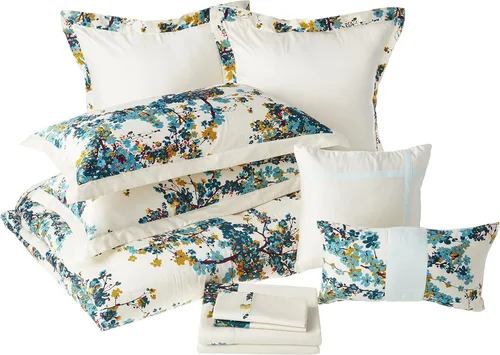 Vista 10 de Tribeca Living Juego de cama de 12 piezas en una bolsa, 100% algodón, incluye edredón de gran tamaño, dos fundas, cojines decorativos, sábanas