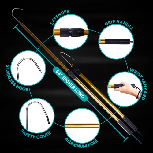 Vista 8 de GAFFER SPORTFISHING Gancho extensible de aluminio para peces con soporte de gancho de lanza de pesca de acero inoxidable afilado