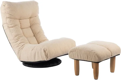 Vista 10 de Sofá de piso con reposapiés, sofá giratorio perezoso silla de ocio con respaldo ajustable para sala de estar, gris