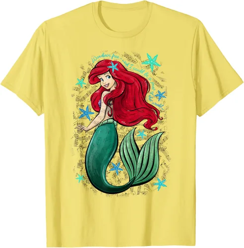 Vista 41 de Disney The Little Mermaid - Camiseta con notas musicales de Ariel, talla S Blanco