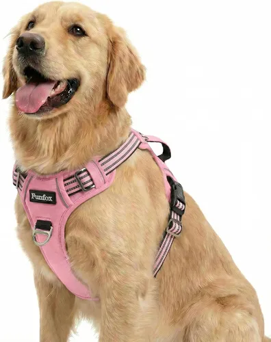 Vista 25 de Funfox Arnés para perro sin tirones, arnés de chaleco ajustable para mascotas, material súper suave con mango vertical, fácil control, paseo