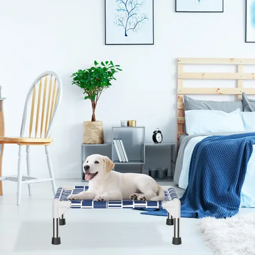 Vista 5 de Cama elevada para perros: tela suave y cómoda, fácil de limpiar, marco de acero inoxidable, diseño elevado para circulación de aire, cuna duradera