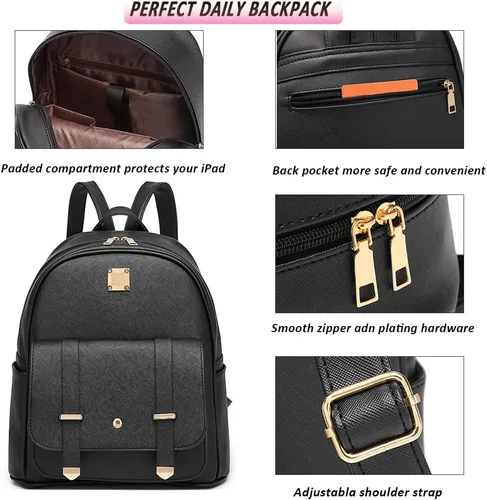 Vista 3 de MACCINELO Linda mochila de cuero para mujer, mochila pequeña con lazo para regalo de niñas, bolsa de hombro para mujer, 3