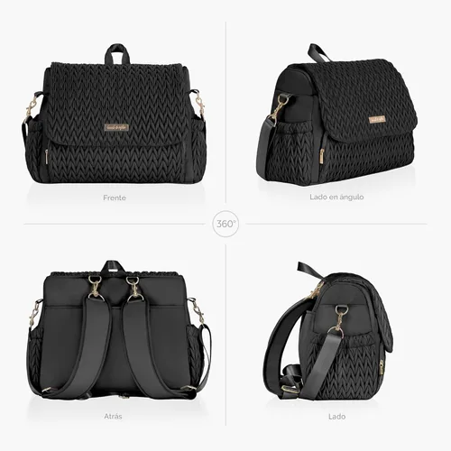 Vista 6 de Hannah & Sophia Belle - Mochila y bolsa convertible para pañales para bebé en color negro, tamaño grande, tapete cambiador resistente al agua
