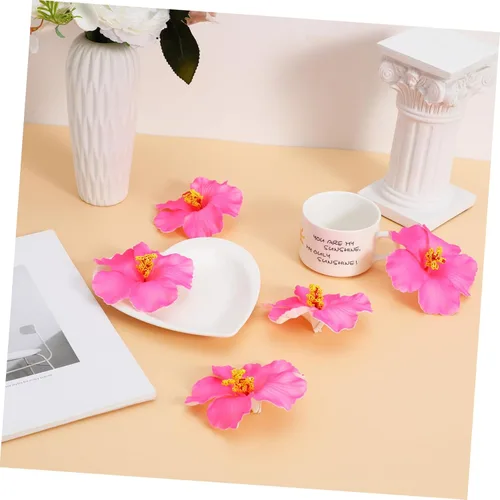 Vista 7 de Abaodam 10 flores de hibisco sintético hawaiano, flores artificiales tropicales para decoración de mesa hawaiana Luau decoración de mesa