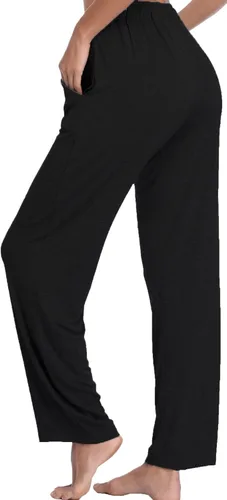 Vista 3 de Pantalones largos de modal, cómodos, con cordón ajustable, sueltos, de pierna recta, para yoga, correr, hacer deporte, con bolsillos