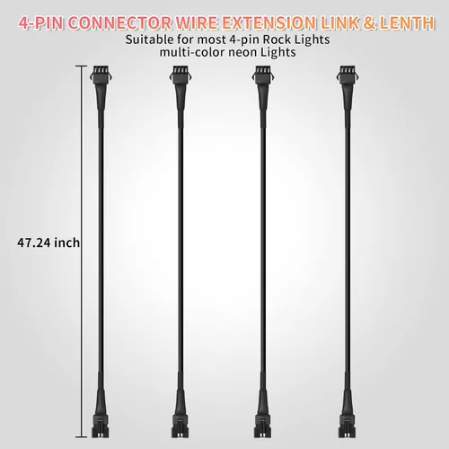 Vista 2 de 4 cables de extensión de luces LED RGB de 47 pulgadas/3.93 pies, cable de cable de 4 pines, conector a presión, luces subterráneas, multicolor
