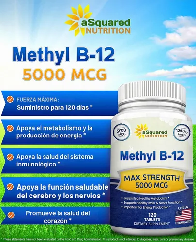 Vista 2 de Vitamina B12 - Suplemento de 5000 MCG con metilcobalamina (metil B-12) - 120
