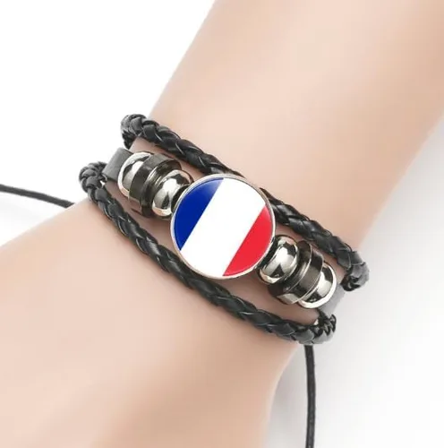 Vista 6 de vmcoatdu World Many National Flags - Pulsera de cuero de aleación retro para bandera nacional trenzada