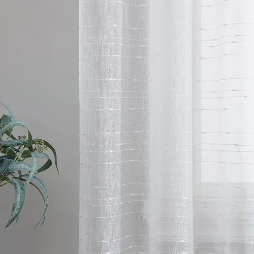 Vista 3 de Laura Ashley Cortinas traslúcidas blancas con bolsillo para barra, cada panel mide 38 pulgadas de ancho x 84 pulgadas de largo, Lehman, 4 paneles