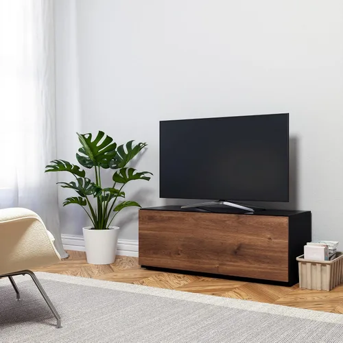 Vista 10 de SONOROUS ST-110 Soporte de TV premium con vidrio negro y cubierta de madera negra, centro de entretenimiento moderno y consola multimedia para sala