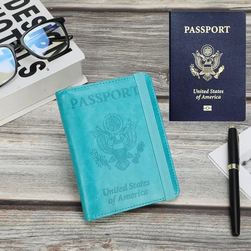 Vista 5 de GDTK - Portapasaportes de piel, con bloqueo RFID, ideal para documentos de viaje, Azul (Sky Blue)), 610521126587