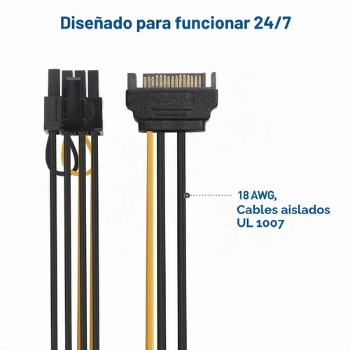 Vista 4 de Cable Matters Paquete de 2 cables de alimentación SATA a 6+2 pines, 7 pulgadas, SATA a 8 pines PCIe / 6 pines PCIe cable de alimentación PCIe