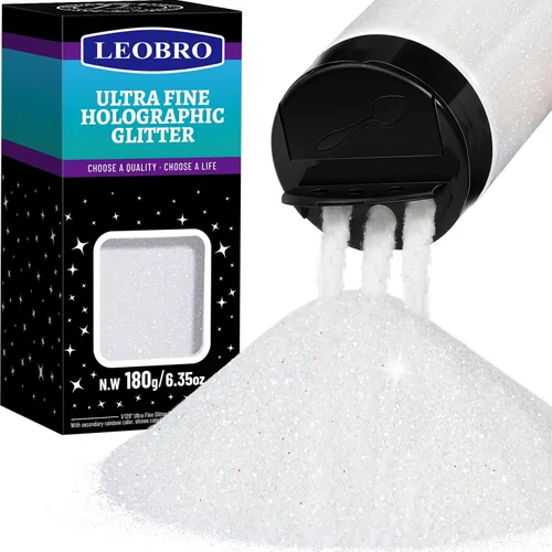 Vista 10 de Leobro - Brillantina plateada, 180g/6.35oz de brillo fino holográfico para resina, manualidades, vasos, uñas, cuerpo, diamante holográfico plateado