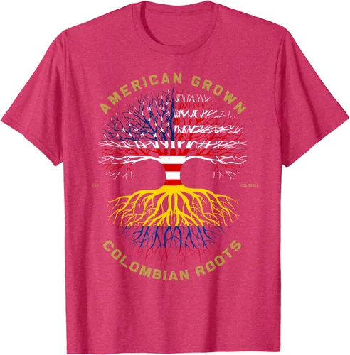Vista 23 de Camiseta de regalo con la bandera de Estados Unidos con árbol de raíces colombianas
