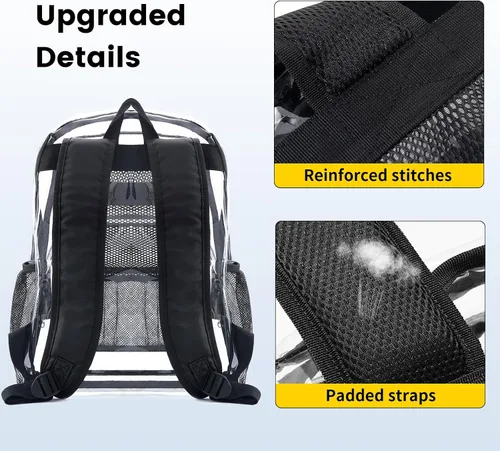 Vista 6 de Vorspack Mochila transparente resistente - Mochila transparente de PVC grande para libros para trabajo universitario