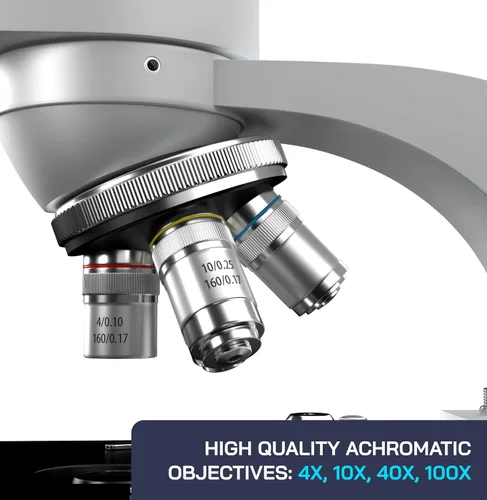Vista 4 de Omano Microscopio para estudiantes - 40x - 1000x - Microscopio binocular compuesto con etapa mecánica de doble capa, condensador profesional Abbe