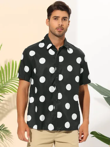 Vista 2 de Lars Amadeus Camisas de lunares para hombre, con botones, manga corta, para playa, verano, estampado