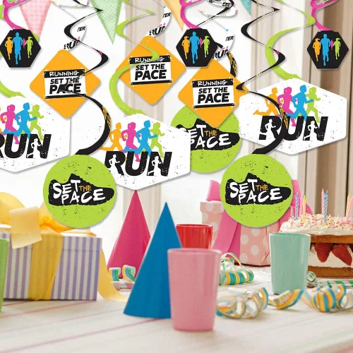 Vista 3 de Big Dot of Happiness Set the Pace - Decoraciones para correr - Decoraciones de fiesta - Serpentinas colgantes para fiestas - Pista, Cross Country
