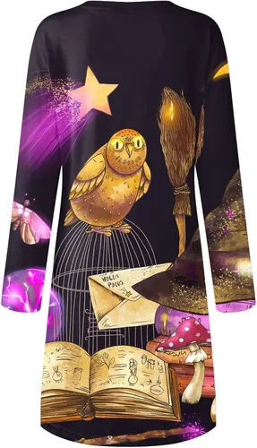Vista 4 de Vestido de manga larga holgado con estampado de disfraces de Halloween para mujer 2022