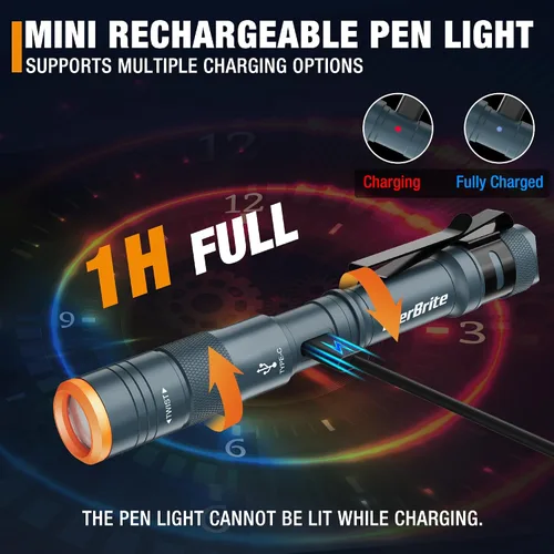 Vista 5 de EverBrite Paquete de 2 mini bolígrafos de luz, linterna recargable de bolsillo con cable USB C, 4 modos de luz, linterna pequeña de 300 lúmenes