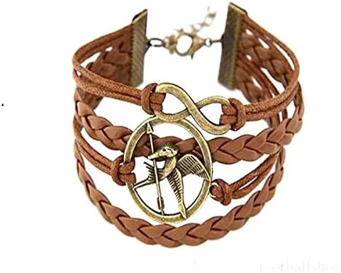 Vista 4 de Moda Vintage Hunger Games Birds Infinity Pulsera Cuero, Cuero