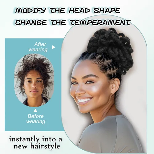 Vista 4 de Abellee 2 moños de Loc para mujeres negras, 8 pulgadas, moño de pétalos de Loc, Afro, cola de caballo alta, cordón de coleta, extensiones de cabello