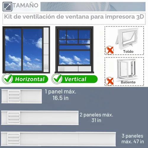 Vista 2 de Kit de ventilación de ventana Flamorrow con cubierta exterior Compatible con manguera de 3" y 4", paneles ajustables de sello de ventilación
