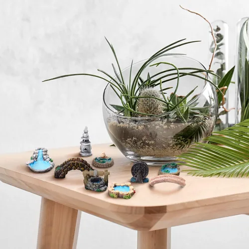 Vista 6 de Jetec 12 piezas de accesorios de jardín en miniatura, puente, mini faro, pozo de agua, figuritas de puente, figuritas de adorno para estanque