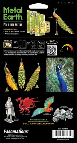 Vista 2 de Metal Earth Fascinations Premium Series Peacock 3D Kit de modelo de metal con pinzas