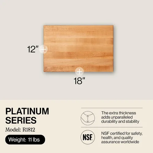 Vista 2 de John Boos - R1812 Platinum Serie Comercial Tabla de cortar reversible de madera de maple con veta, 45.7 cm x 30.5 cm x 4.4 cm