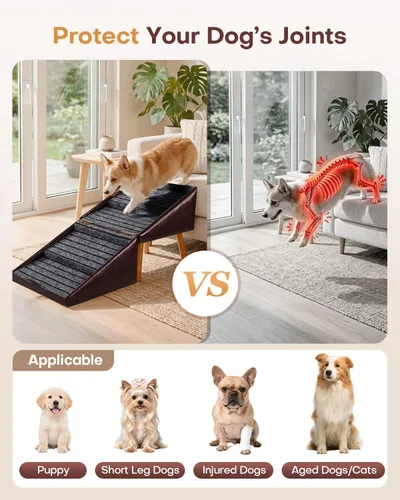 Vista 5 de Rampa plegable para perros para sofá, rampa antideslizante de madera para marrón burdeos