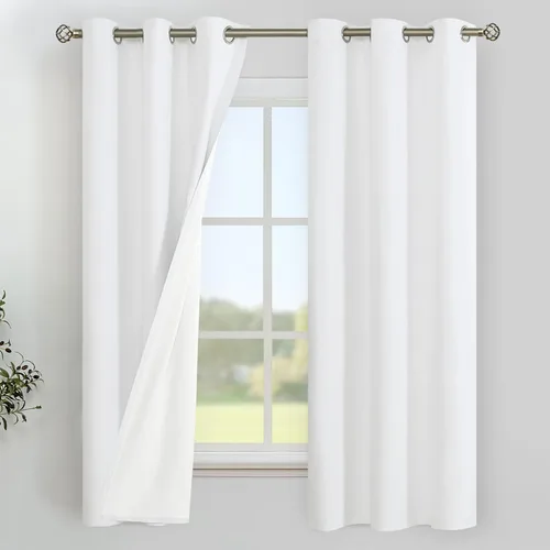 Vista 26 de YoungsTex - Cortinas 100% opacas para dormitorio, con aislamiento térmico y ojales, cortinas oscuras negras con capa pesada para ventana de sala