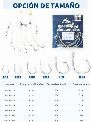 Vista 7 de BLUEWING Fishing Deep Drop Rigs with 2/0-15/0 Stainless Steel Hooks and 250lb/300lb Mono Line