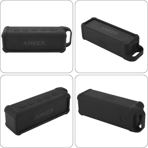 Vista 9 de Funda de silicona compatible con altavoz portátil Anker Soundcore 2, funda protectora de viaje con asa y mosquetón para altavoz Anker Soundcore 2
