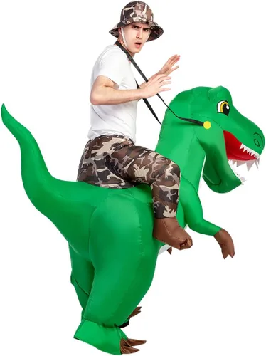 Vista 4 de GOOSH Disfraz de dinosaurio para adulto, disfraz inflable de dinosaurio de Halloween para mujeres y hombres, divertido disfraz de Halloween, fiesta