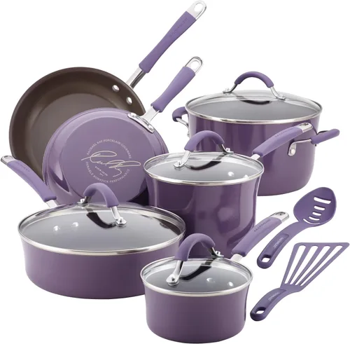 Vista 16 de Rachael Ray Cucina - Juego de ollas y sartenes antiadherentes, 10 piezas, color azul agave