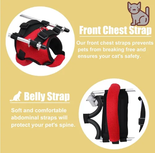 Vista 4 de Silla de ruedas para perros y gatos y cachorros para patas traseras, pequeño asistente de movilidad ajustable para mascotas para extremidades