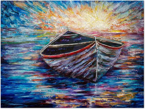 Vista 3 de Americanflat Olena Art - Rompecabezas de barco de 500 piezas, 18 x 24 pulgadas, barco de madera al amanecer
