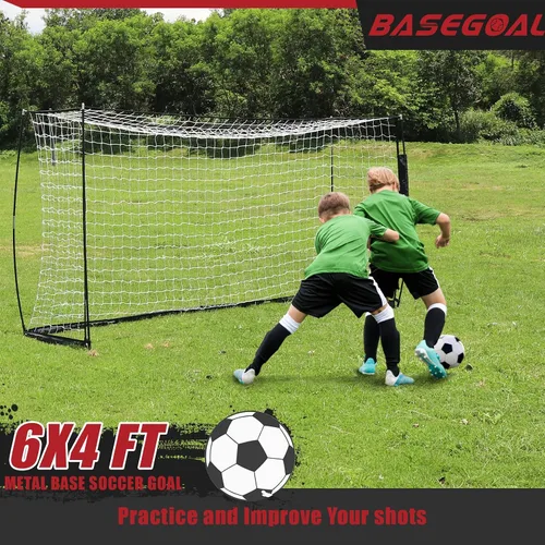 Vista 3 de BaseGoal Portería de Fútbol, Red de Fútbol, Porterías de Fútbol para Patio Trasero, con Marco de Lazo, Base Metálica Plegable y Escalera de Agilidad
