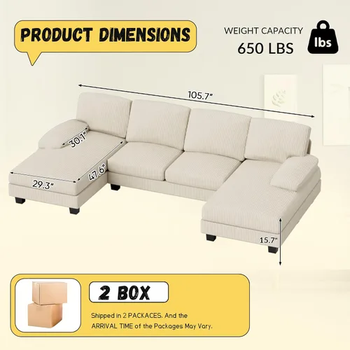 Vista 2 de JUMMICO Sofás Seccionales para Sala de Estar, Sofá en Forma de U con Tela de Chenilla, Sofá Moderno de 4 Asientos con Almohadas Removibles