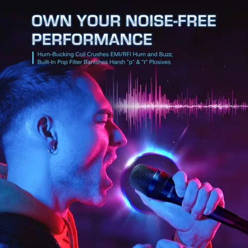 Vista 3 de CAROL AC-910S XLR Micrófono vocal con cable, cardioide dinámico con interruptor AHNC dual-engine noise canceling tech for singing, studio, and