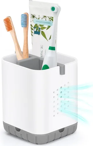 Vista 13 de Boperzi Portacepillos de dientes negros para baño, soporte eléctrico para cepillos de dientes con divisor de bambú, cepillo de dientes